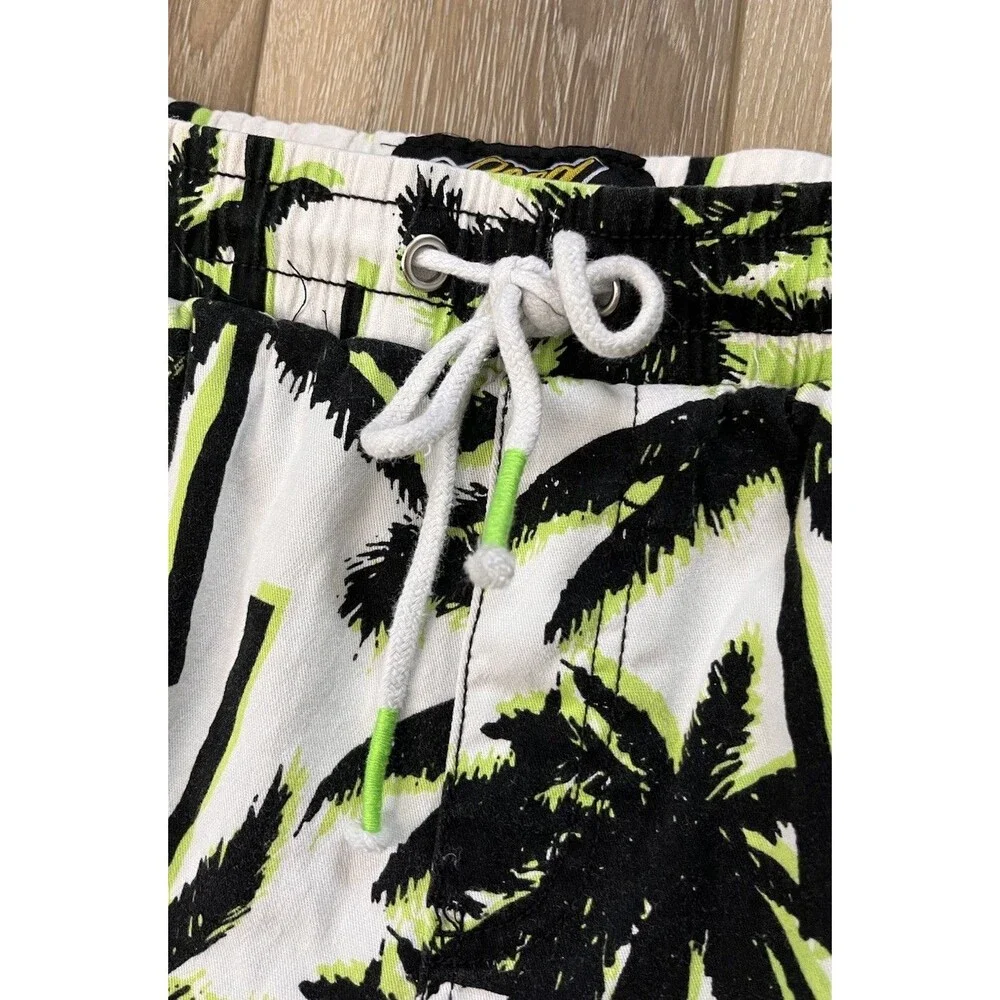 Good Vibes by Drill Clothing Company Palm Tree Drawstring Swim Shorts Sz Medium